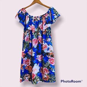 ROSE & OLIVE Ruffle Off The Shoulder Floral Print Dress
